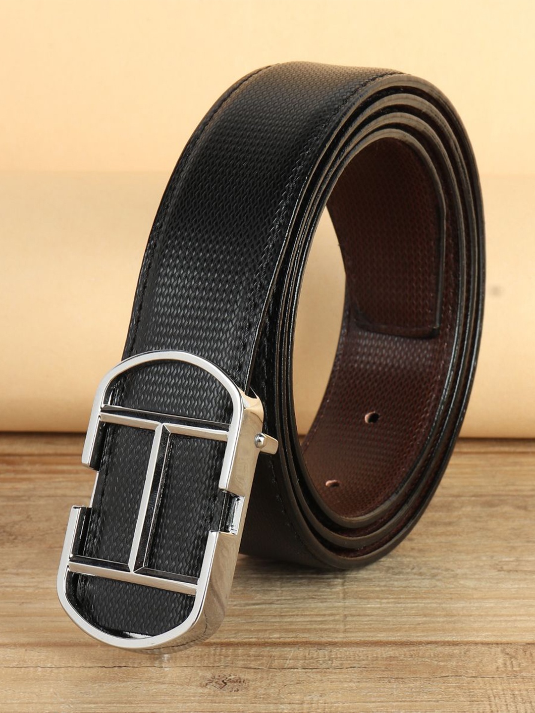 

WINSOME DEAL Men Textured Formal Belt, Black