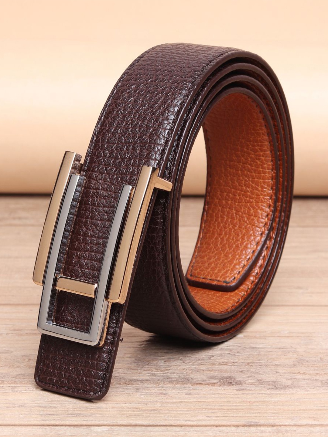 

WINSOME DEAL Men Push Pin Textured Formal Belt, Brown