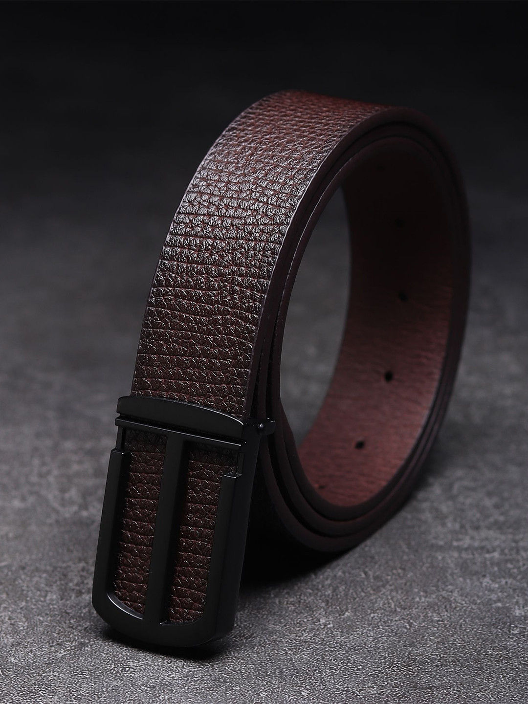 

WINSOME DEAL Men Textured Push Pin Formal Belt, Brown