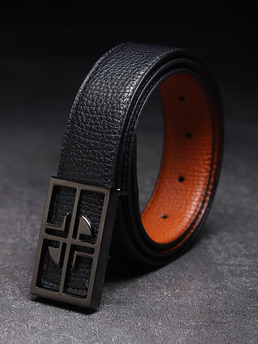 

WINSOME DEAL Men Textured Push Pin Formal Belt, Black