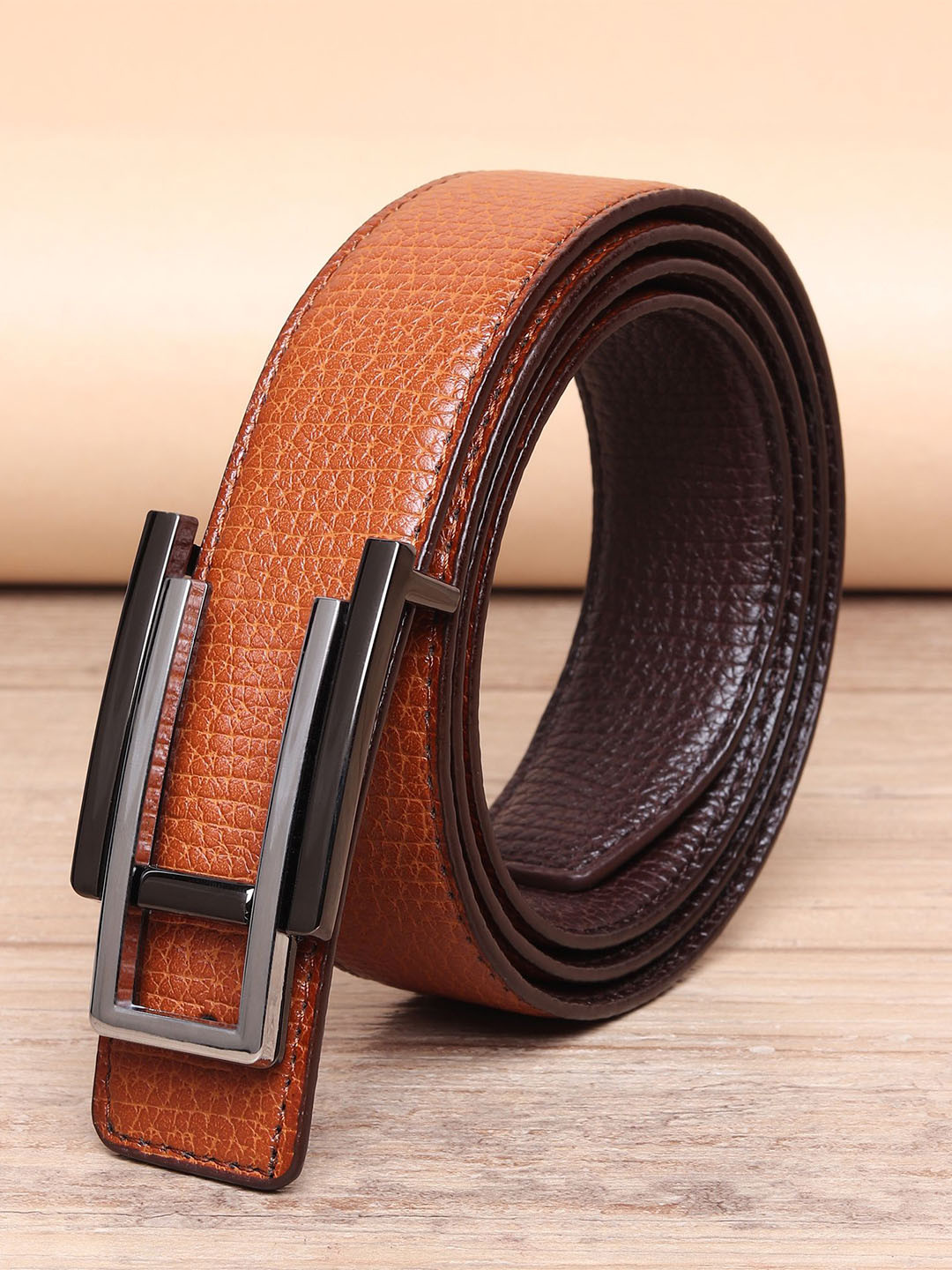 

WINSOME DEAL Men Push Pin Textured Formal Belt, Tan