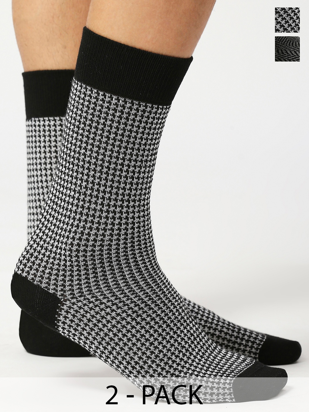 

Balenzia Men Pack Of 2 Patterned Calf-Length Crew Socks, Black