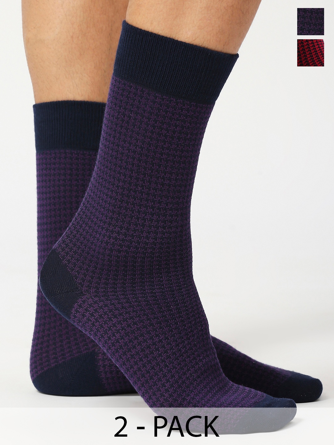 

Balenzia Men Pack Of 2 Patterned Cotton Calf-Length Socks, Blue