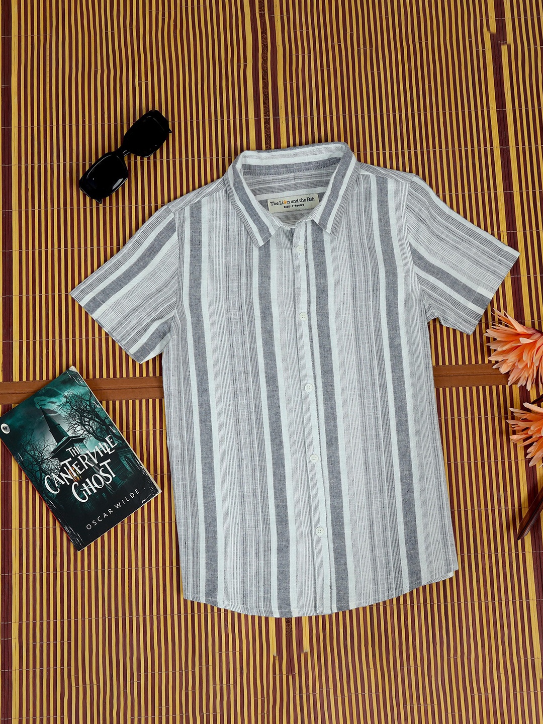 

The Lion and The Fish Boys Comfort Bengal Stripes Opaque Striped Casual Shirt, Grey
