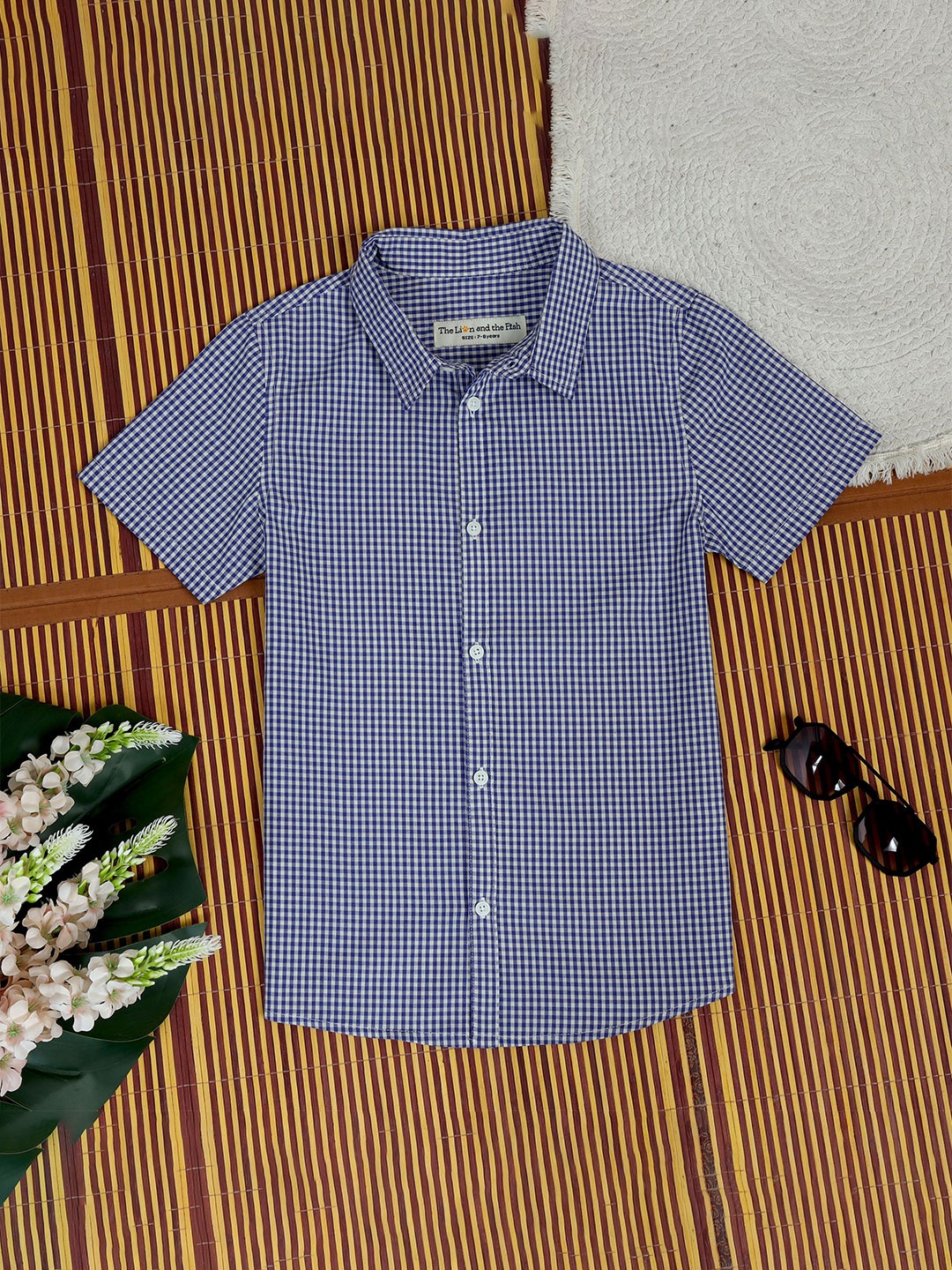 

The Lion and The Fish Boys Comfort Gingham Checks Opaque Checked Casual Shirt, Blue