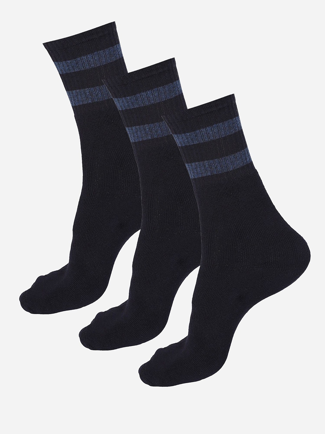 

Bodycare Men Pack Of 3 Patterned Cotton Calf-Length Socks, Navy blue