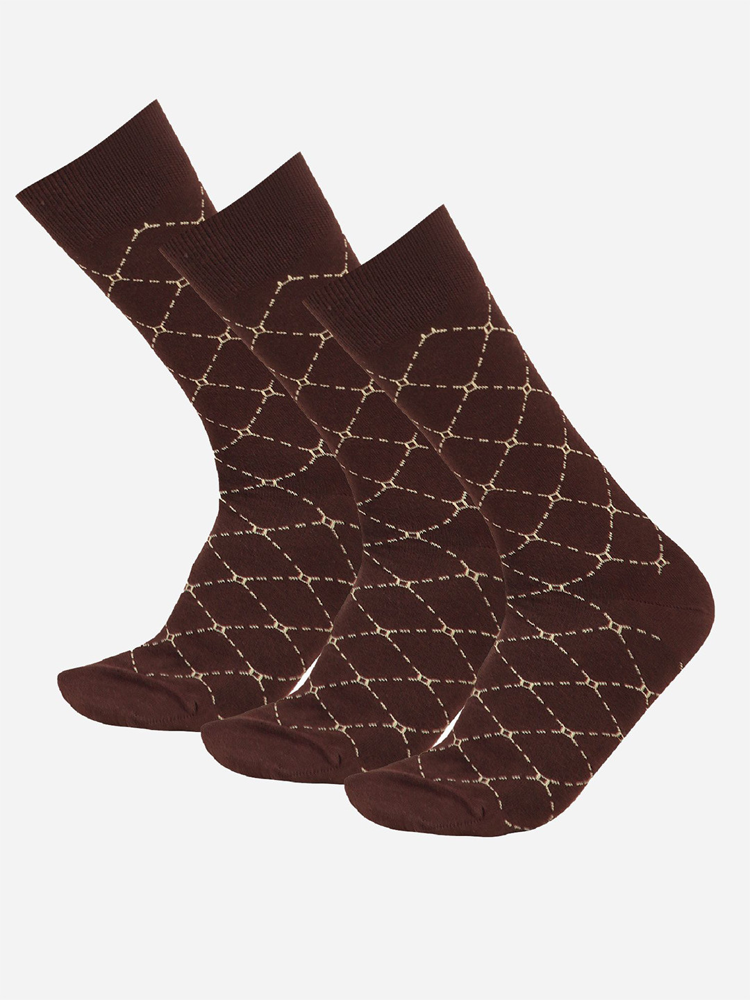 

Bodycare Men Pack Of 3 Patterned Mid Calf Length Socks, Brown