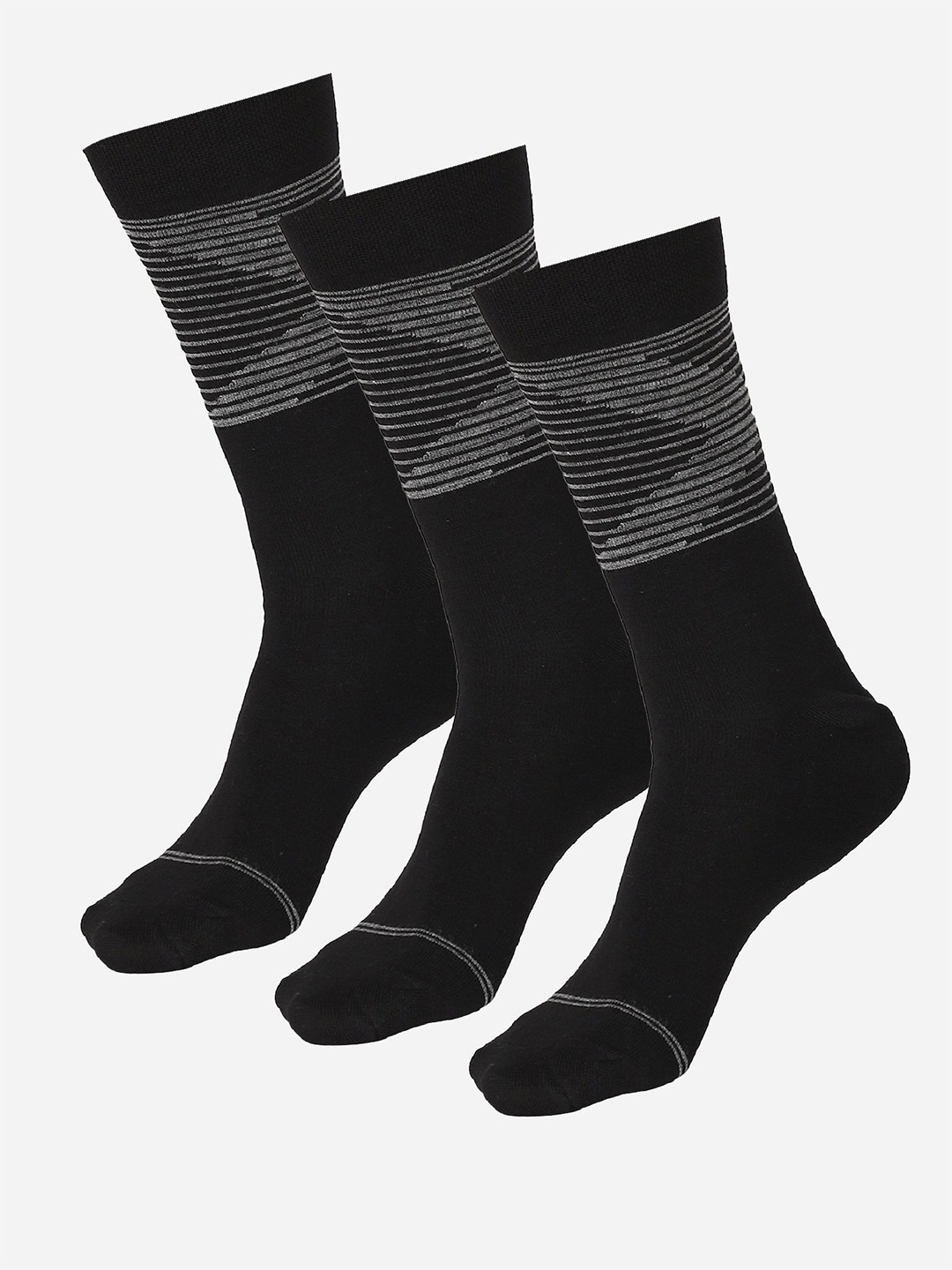 

Bodycare Men Pack Of 3 Patterned Calf-Length Socks, Black