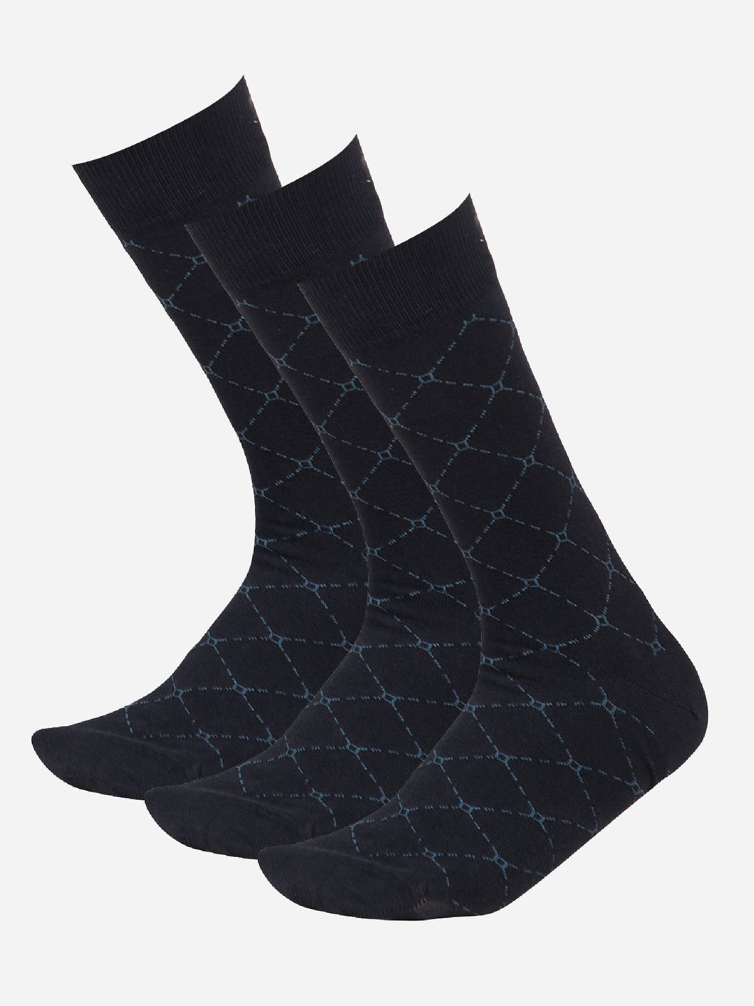 

Bodycare Men Pack Of 3 Patterned Mid Calf-Length Socks, Navy blue