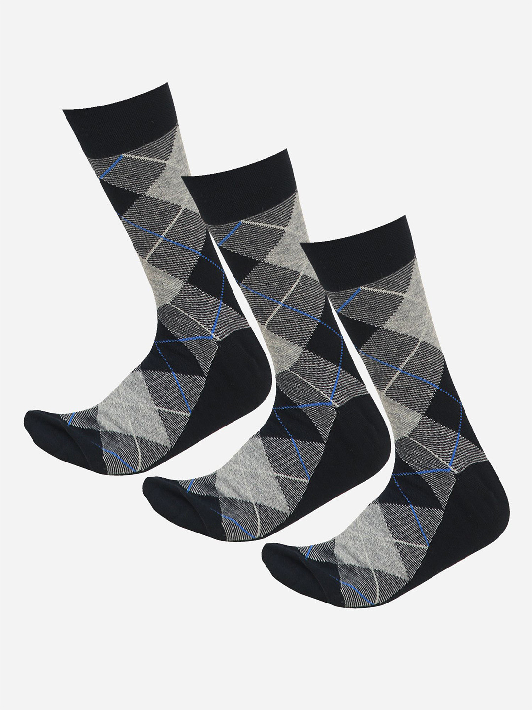 

Bodycare Men Pack Of 3 Patterned Cotton Calf-Length Socks, Navy blue