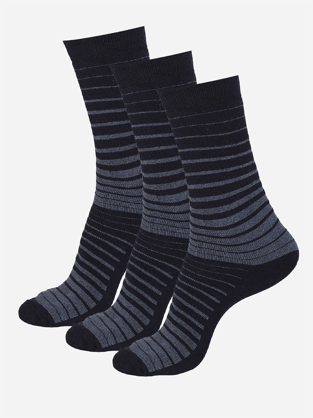 

Bodycare Men Pack Of 3 Striped Cotton Calf-Length Socks, Navy blue