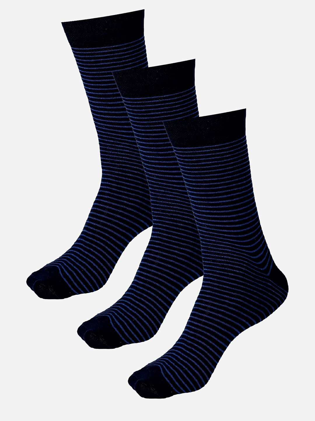 

Bodycare Men Pack Of 3 Stiped Cotton Calf-Length Socks, Black