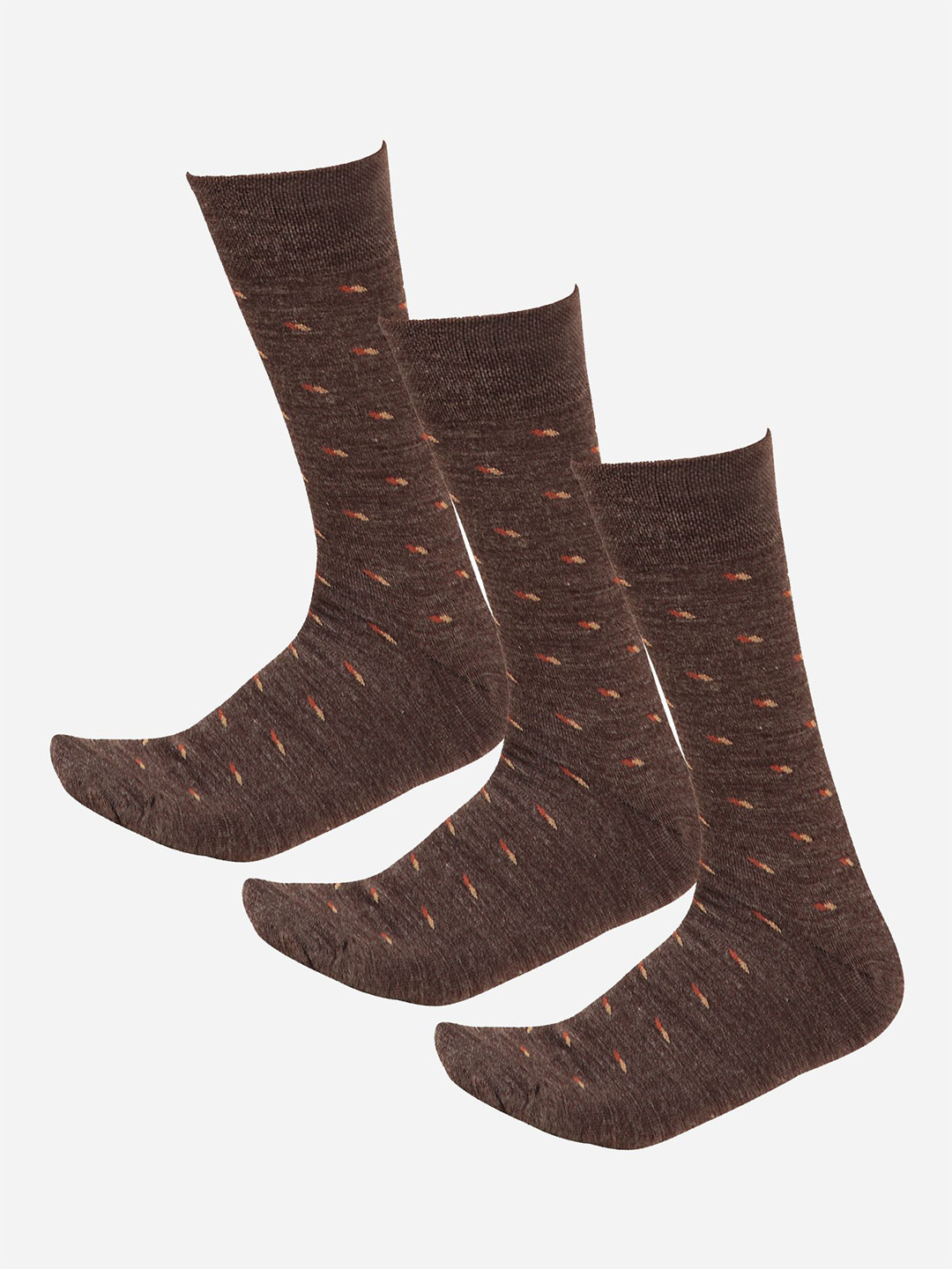 

Bodycare Men Pack Of 3 Patterned Calf-Length Socks, Brown