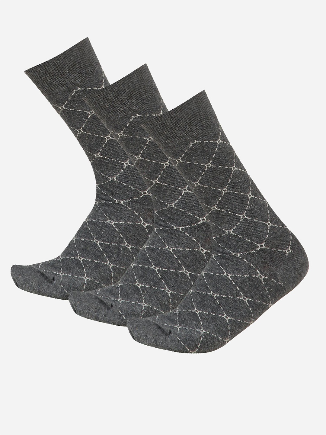 

Bodycare Men Pack Of 3 Patterned Cotton Mid Calf Length Socks, Grey