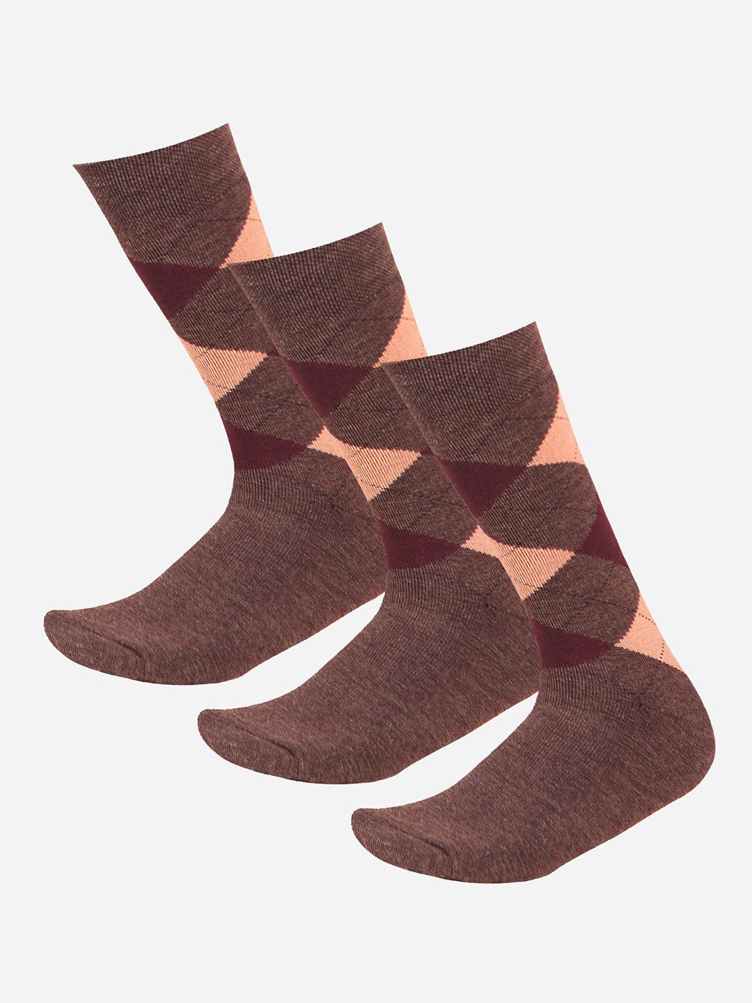 

Bodycare Men Pack Of 3 Patterned Mid Calf-Length Socks, Brown