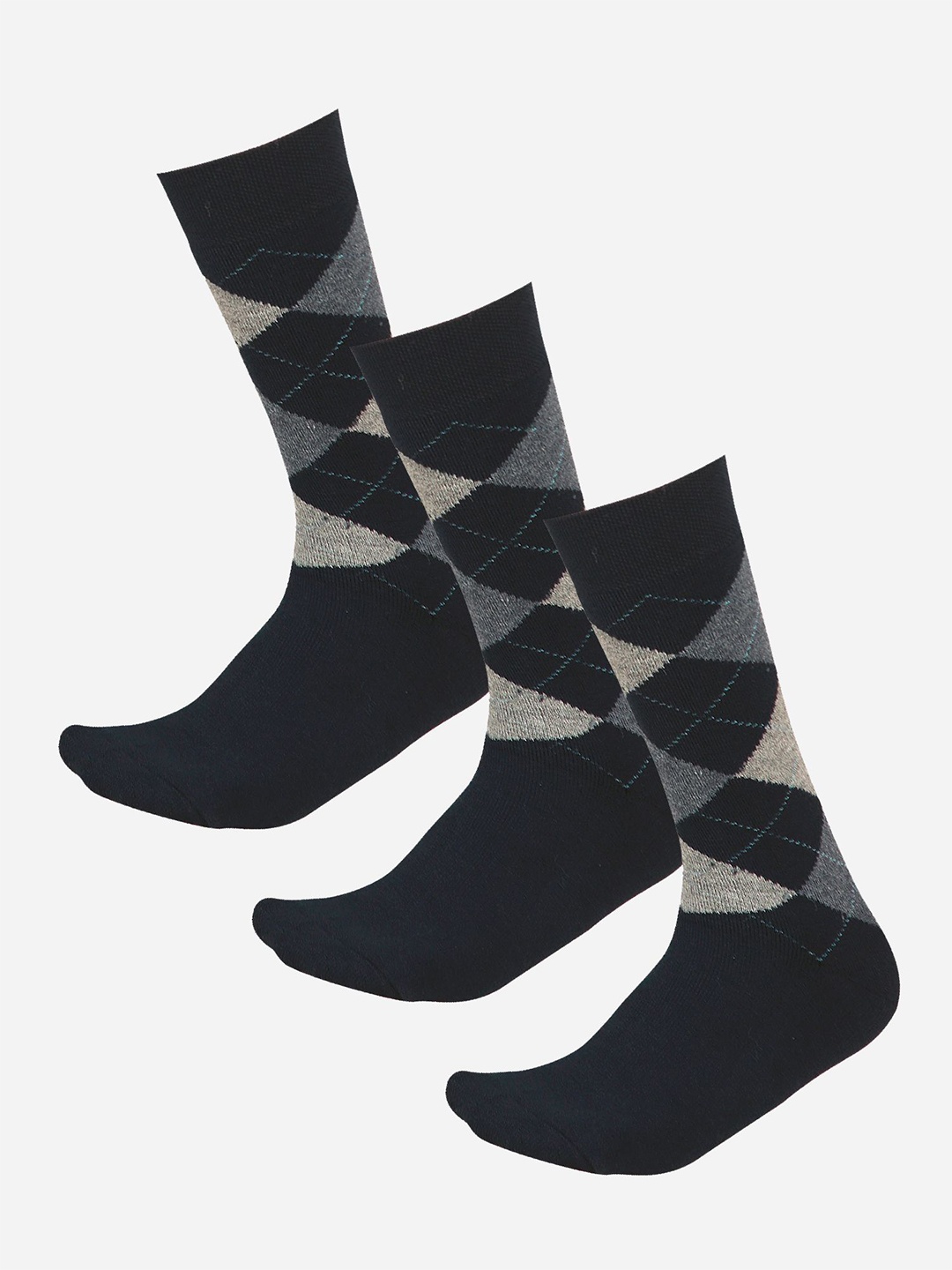 

Bodycare Men Pack Of 3 Patterned Cotton Mid Calf Length Socks, Navy blue