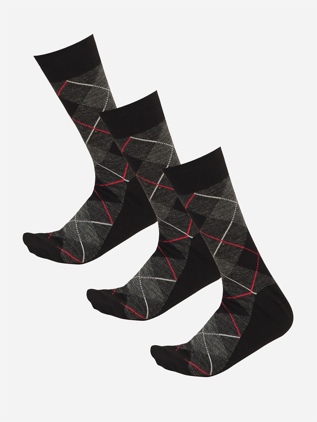 

Bodycare Men Pack Of 3 Printed Mid Calf-Length Socks, Black