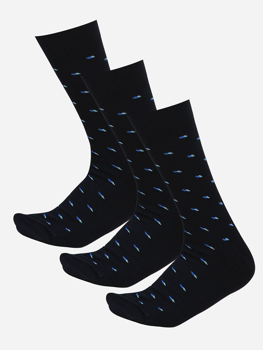 

Bodycare Men Pack Of 3 Patterned Mid Calf-Length Socks, Navy blue