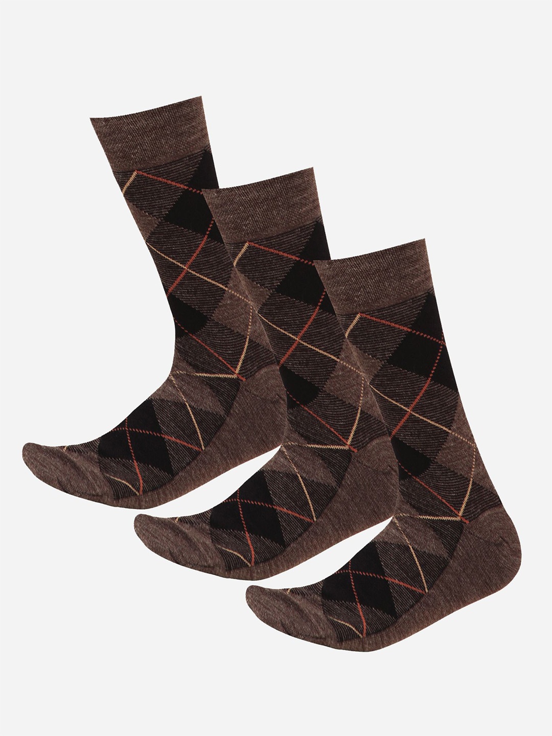 

Bodycare Men Pack Of 3 Patterned Cotton Calf-Length Socks, Brown