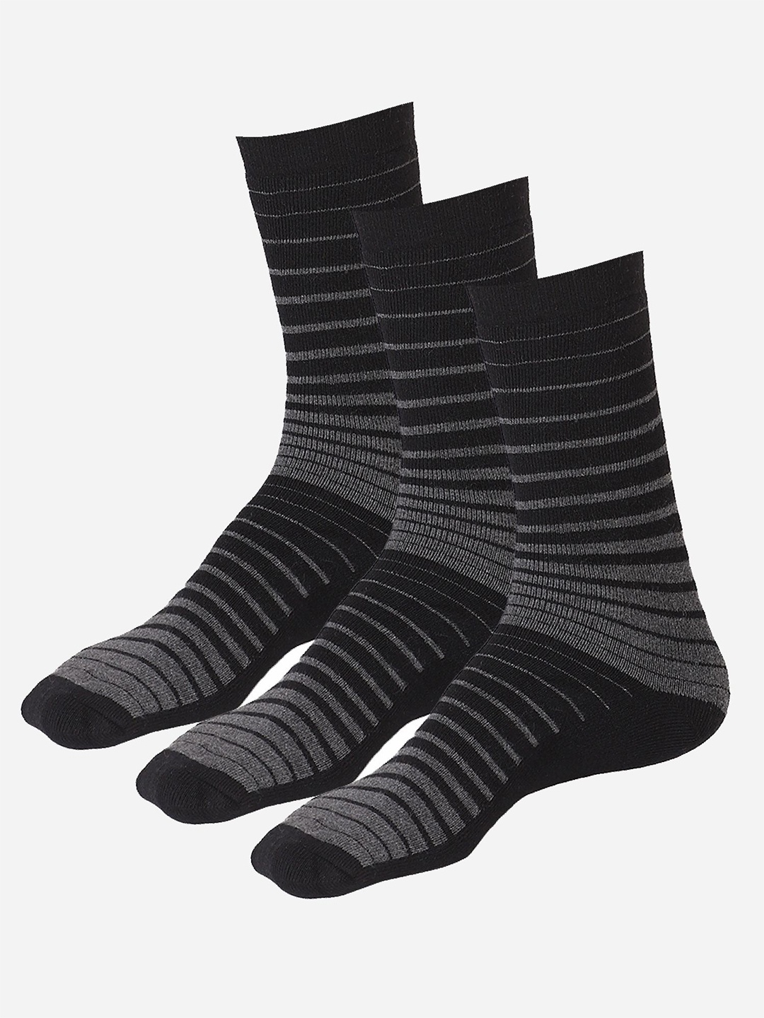 

Bodycare Men Pack Of 3 Striped Mid Calf-Length Socks, Black