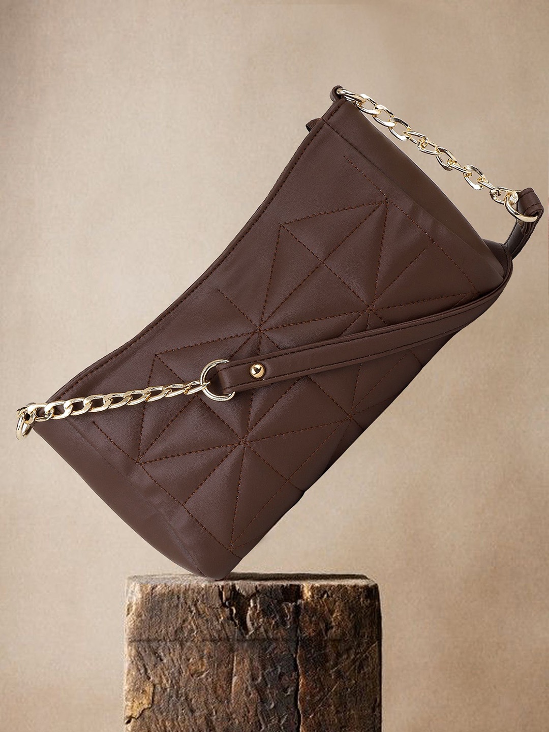 

OsaiZ Women Solid Textured PU Structured Sling Bag, Brown