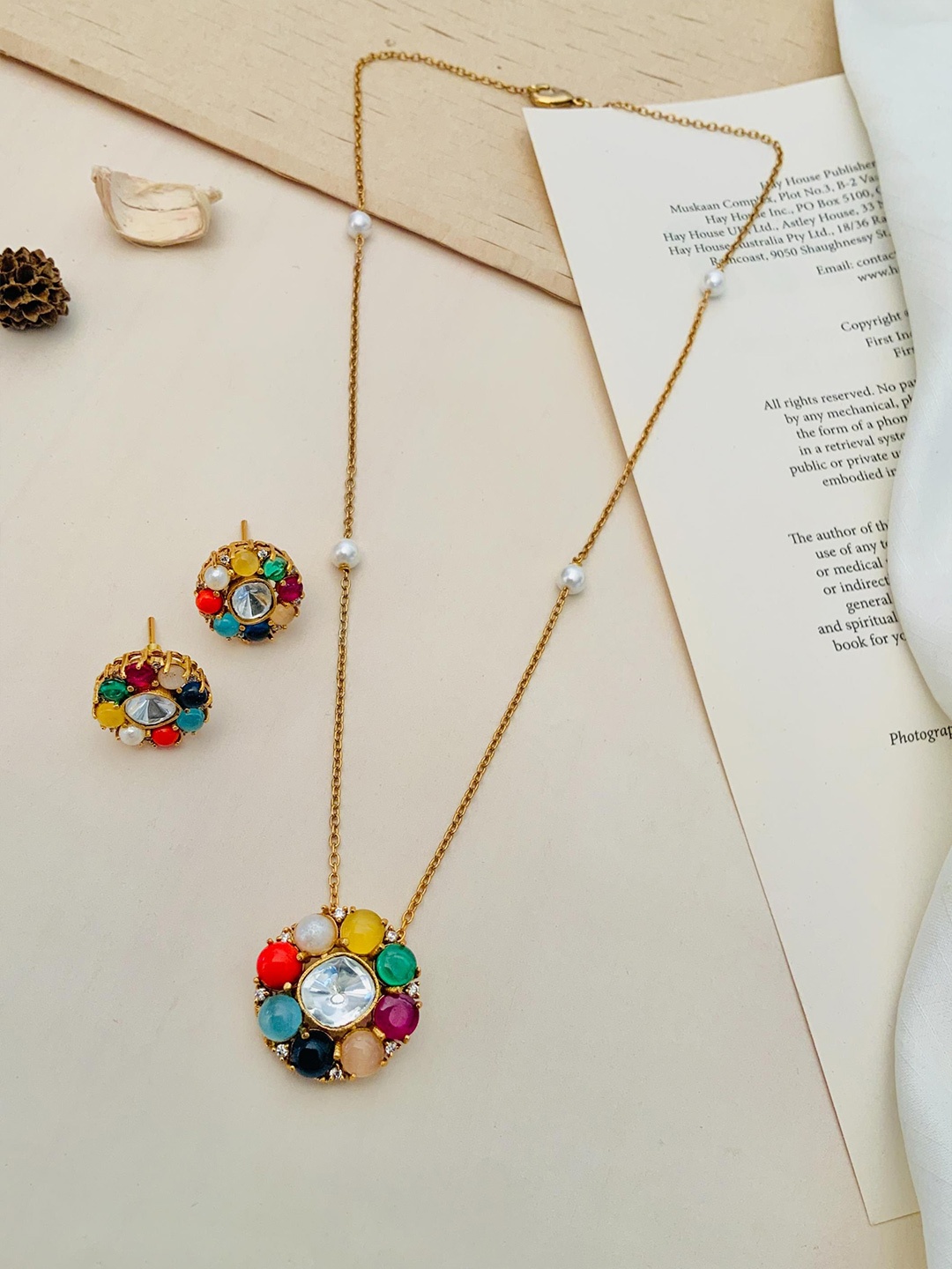 

ABDESIGNS Gold Plated Stones Studded Pendant With Earrings