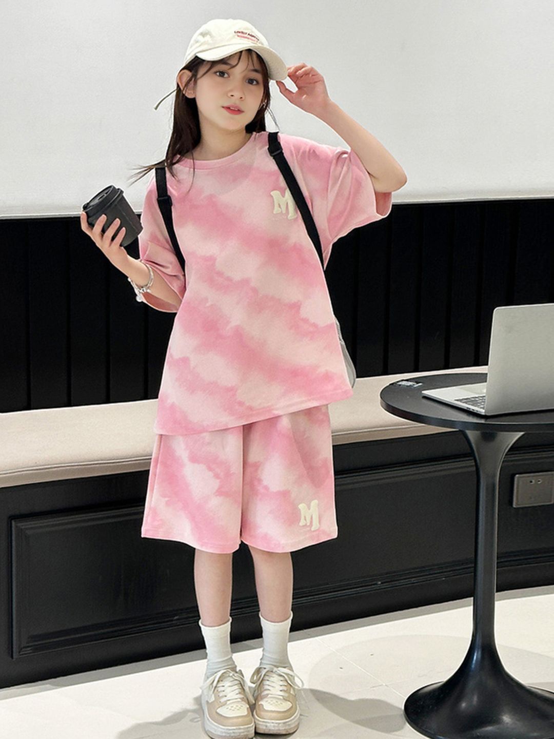 

INCLUD Girls Dyed T-shirt with Shorts, Pink