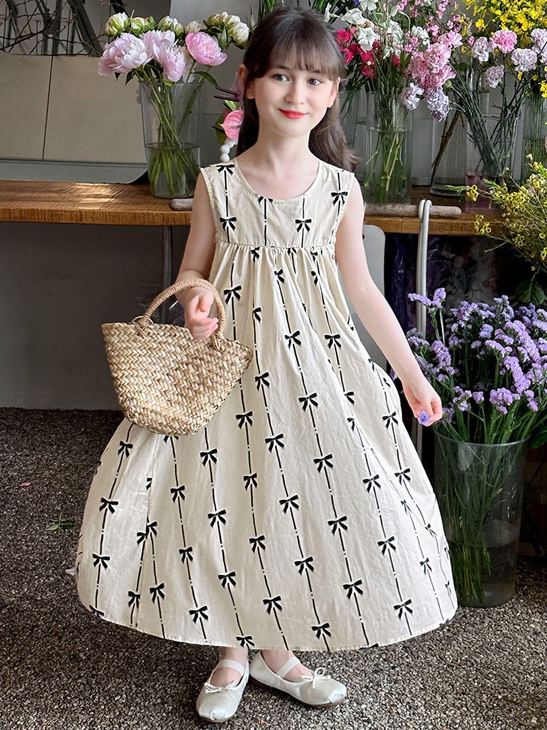 

INCLUD Girls Print Fit & Flare Dress, Off white