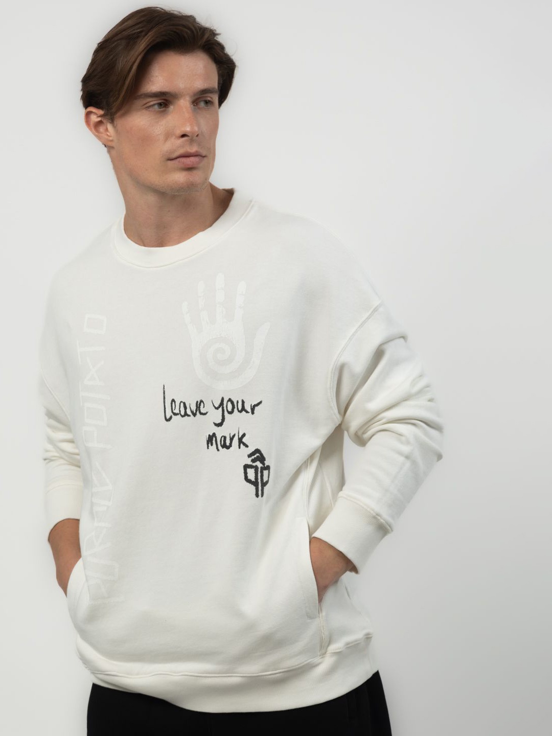 

PURPLE POTATO Men Conversational Printed Sweatshirt, White