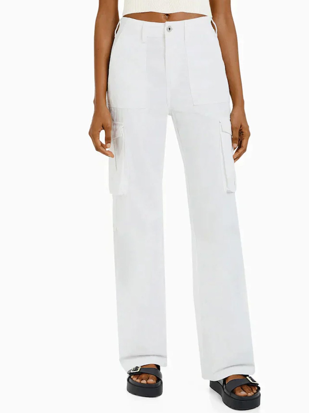

LULU & SKY Women Straight Fit Low-Rise Cargos Trousers, White