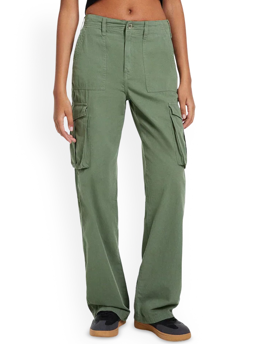 

LULU & SKY Women Straight Fit Low-Rise Cargos Trousers, Green