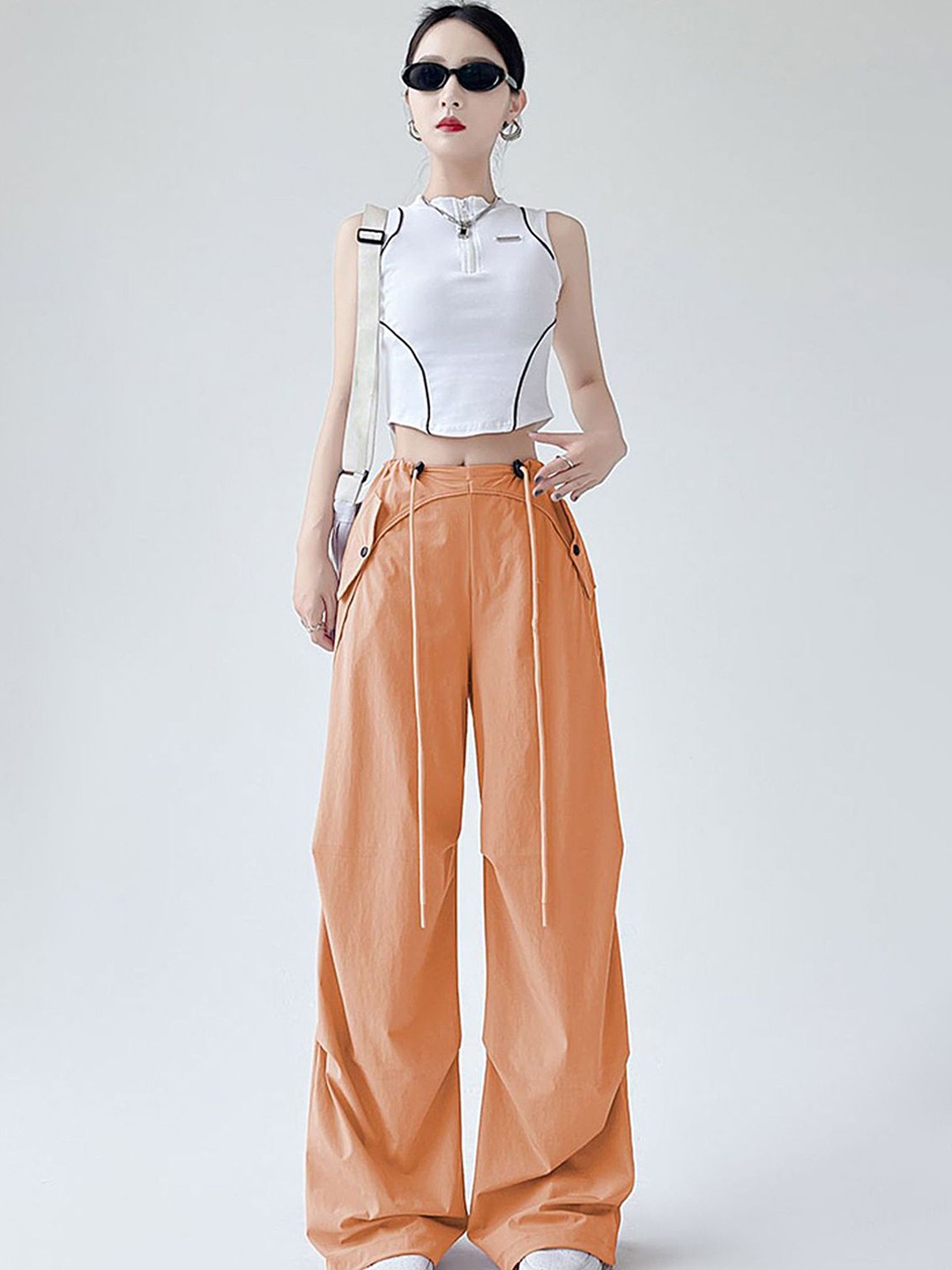 

LULU & SKY Women High-Rise Pleated Trousers, Orange