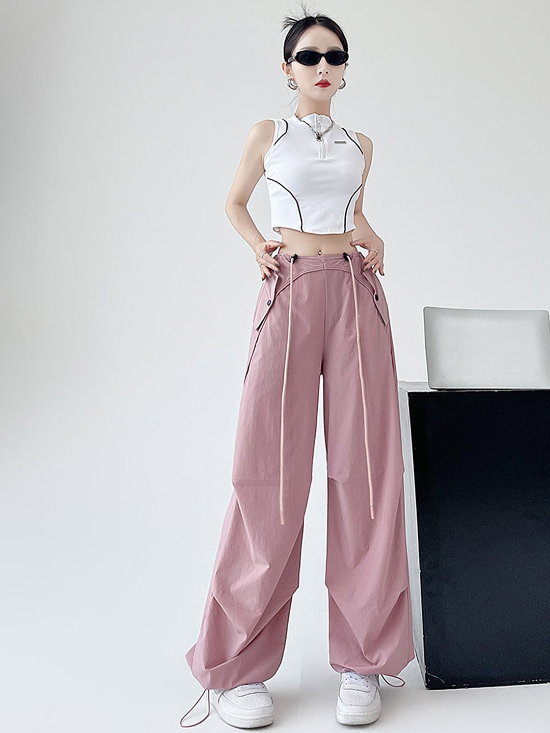 

LULU & SKY Women Straight Fit High-Rise Pleated Trousers, Pink