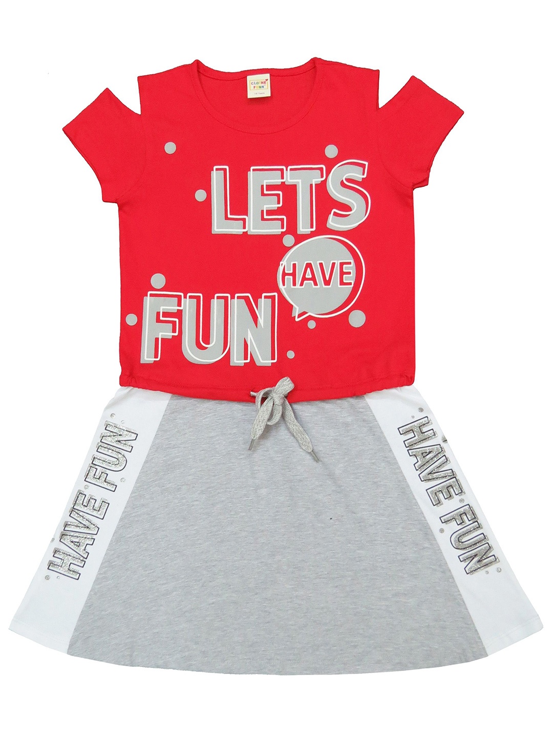 

Clothe Funn Girls Printed Cold-Shoulder Sleeves Cotton A-Line Dress, Red