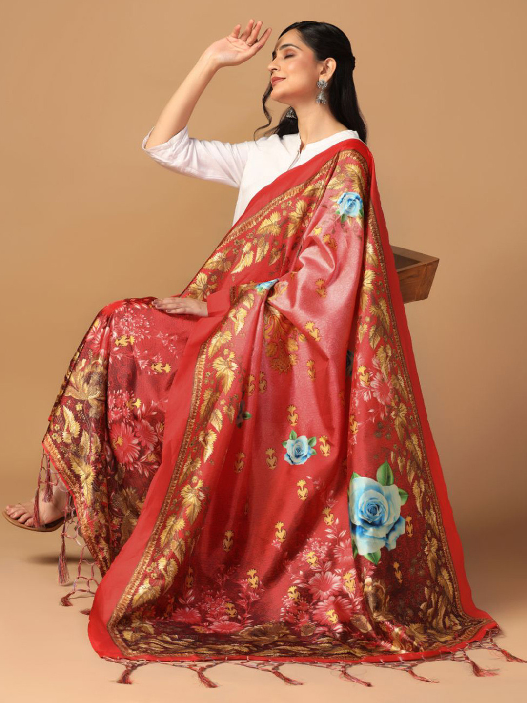 

Kaizen TEXO FAB Ethnic Motifs Printed Silk Dupatta, Red