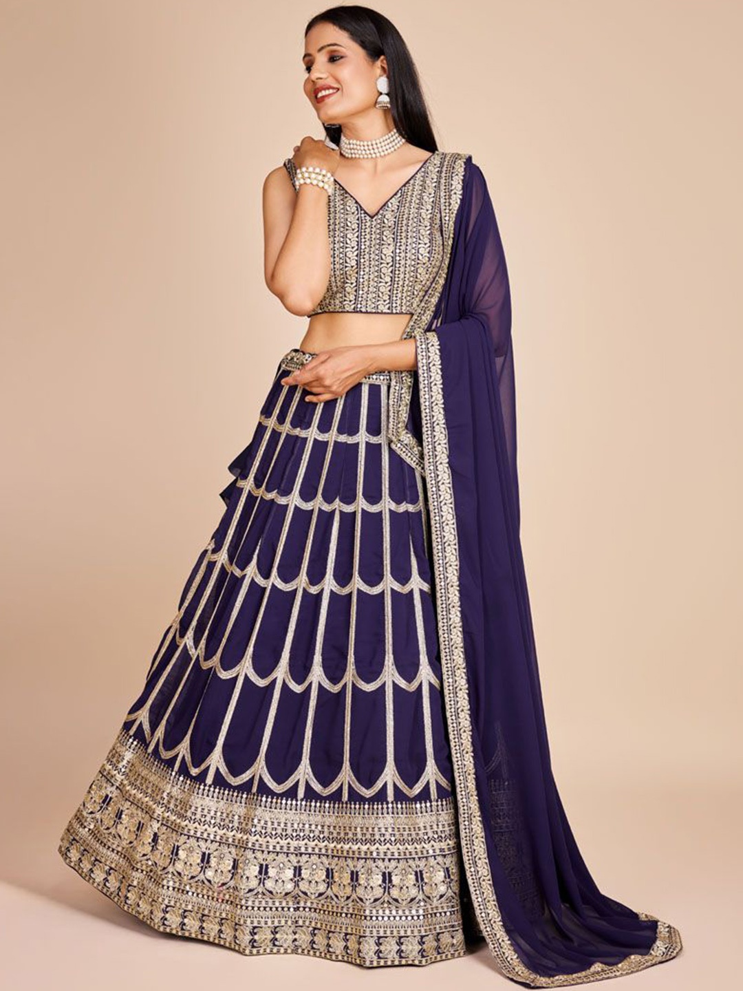 

ASISA Embroidered Thread Work Semi-Stitched Lehenga & Blouse With Dupatta, Purple