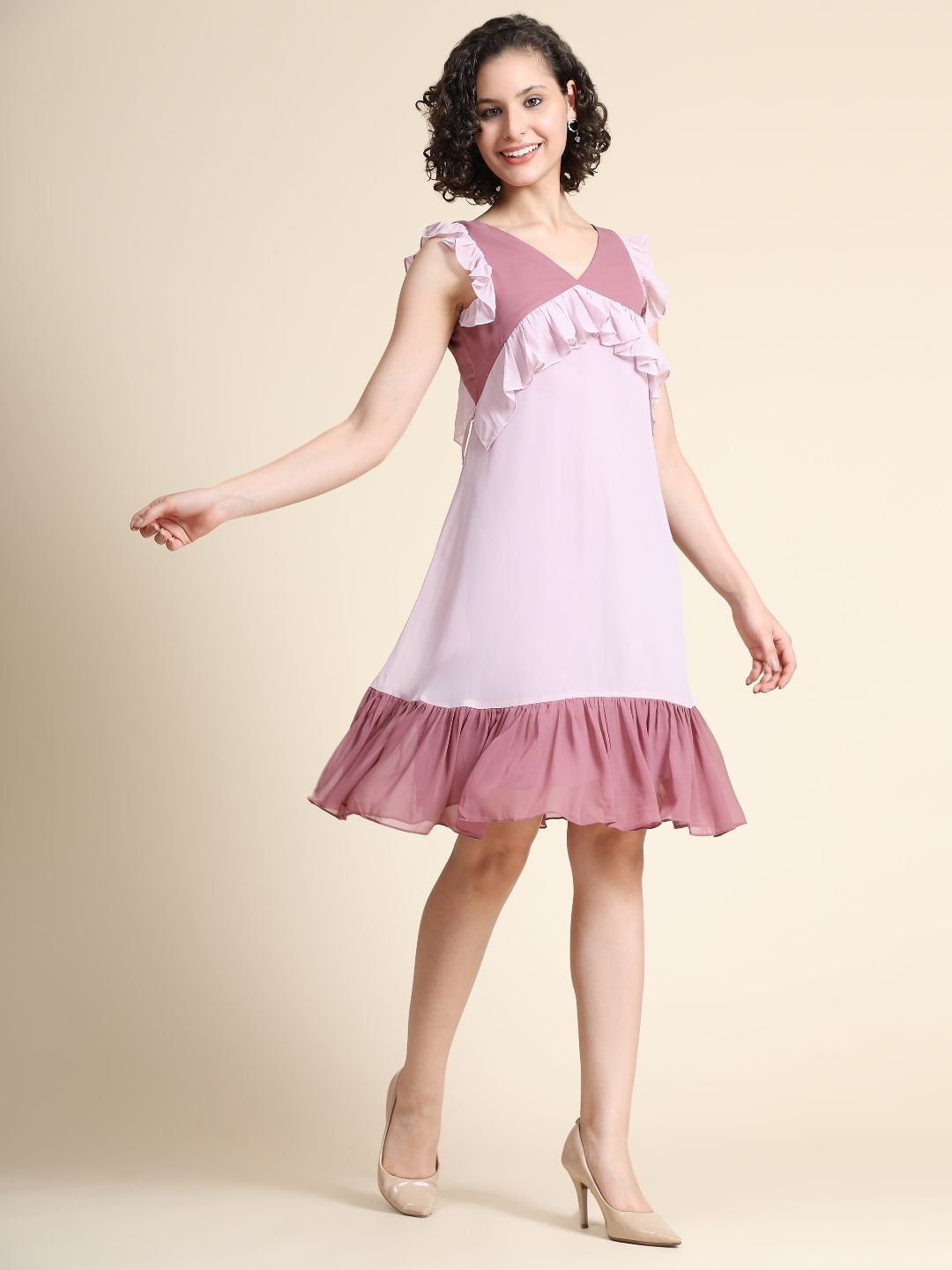 

TOOCHKI Women Sleeveless Ruffled Fit & Flare Dress, Pink