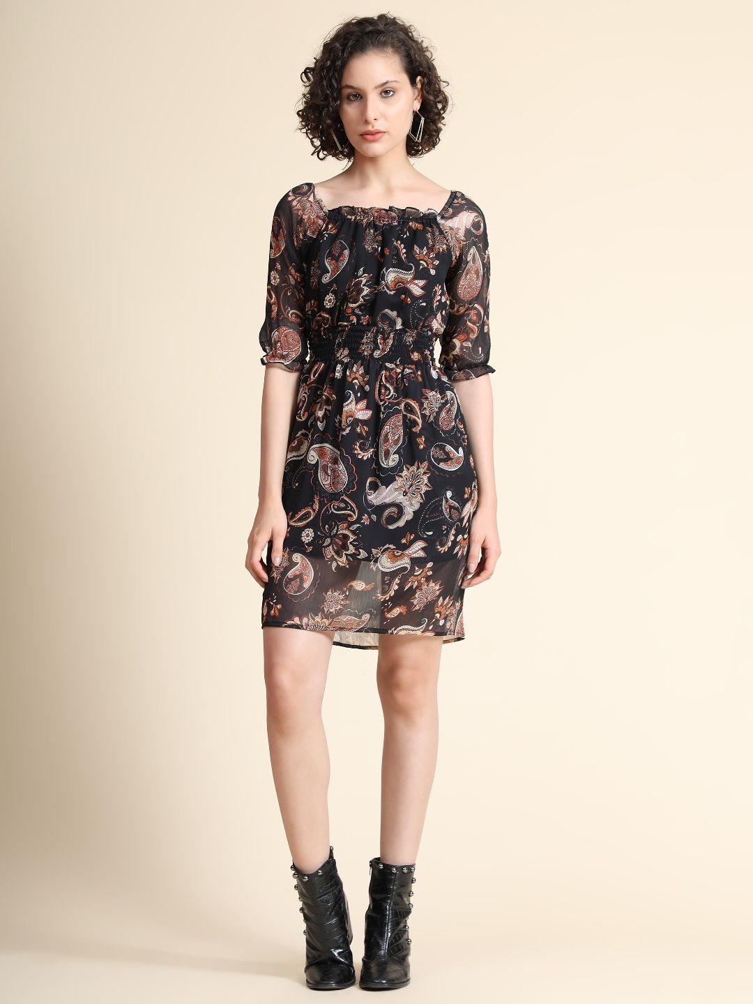 

TOOCHKI Paisley Print Georgette A-Line Dress, Black