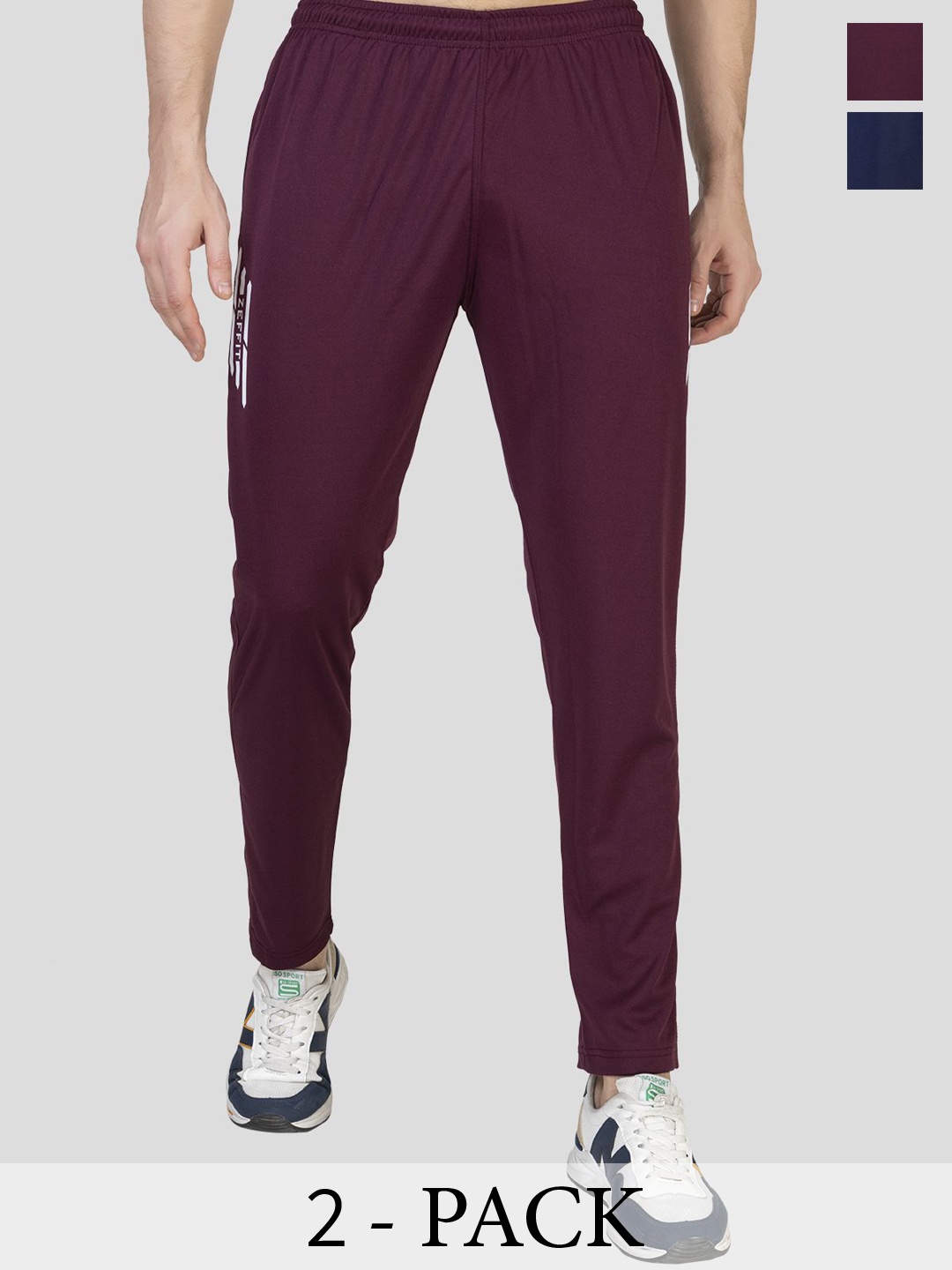 

ZEFFIT Men Pack Of 2 Printed Mid Rise Track Pants, Navy blue