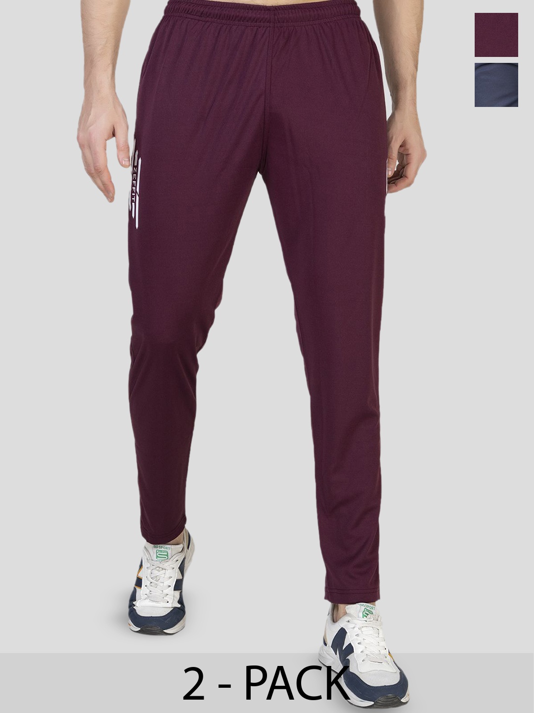

ZEFFIT Men Pack Of 2 Printed Mid Rise Track Pants, Grey