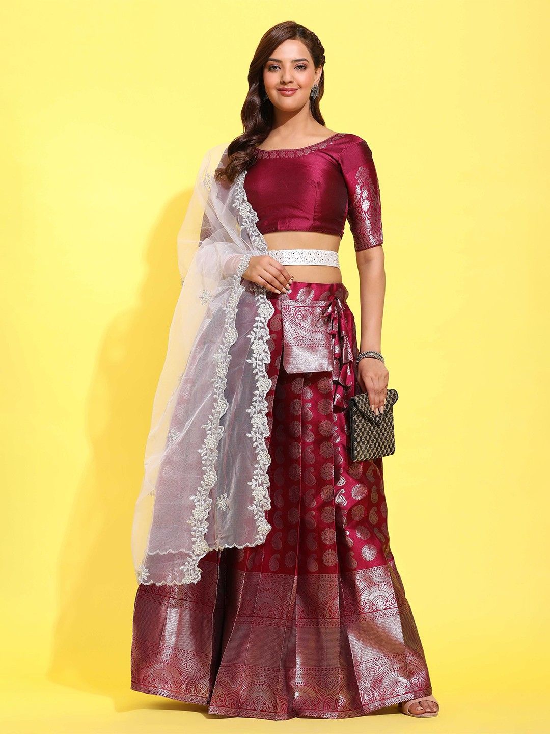 

Fabcartz Semi-Stitched Lehenga & Unstitched Blouse With Dupatta, Maroon