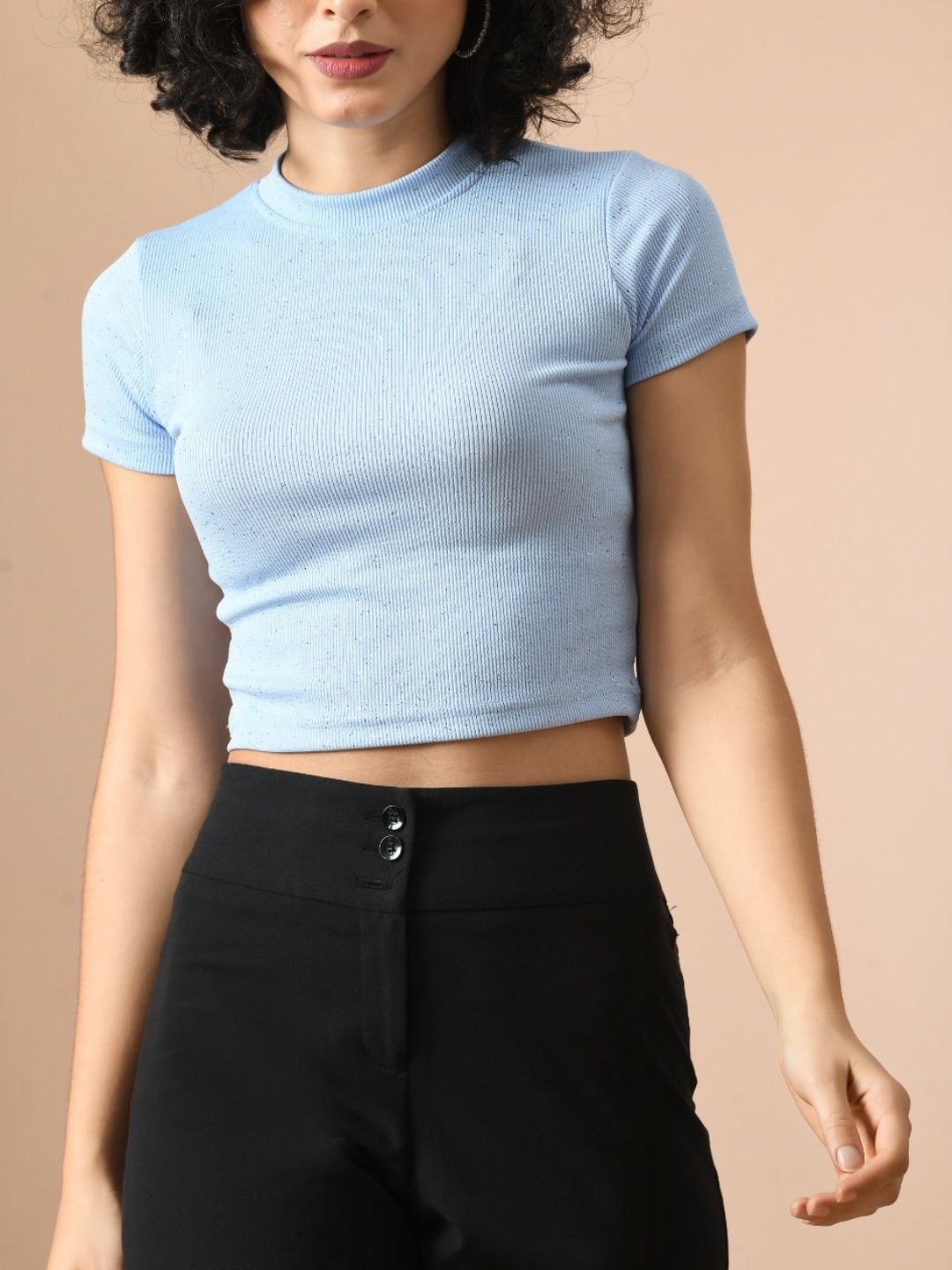 

IUGA Women Solid Round Neck Cotton Slim Fit T-shirt, Blue