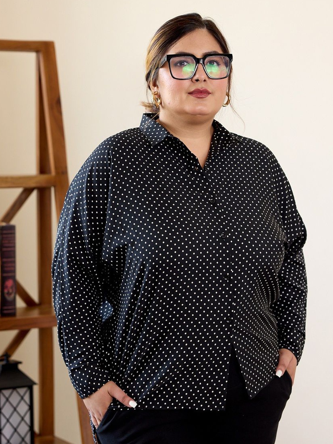 

NANGALIA RUCHIRA Women Comfort Opaque Printed Casual Plus Size Shirt, Black