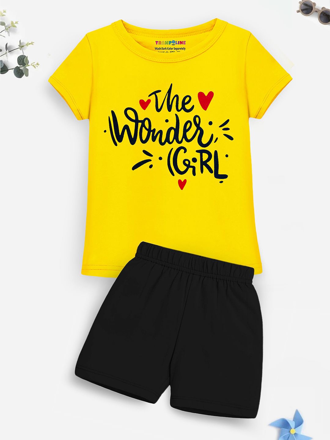 

YK X Trampoline Girls Printed T-shirt with Shorts, Yellow