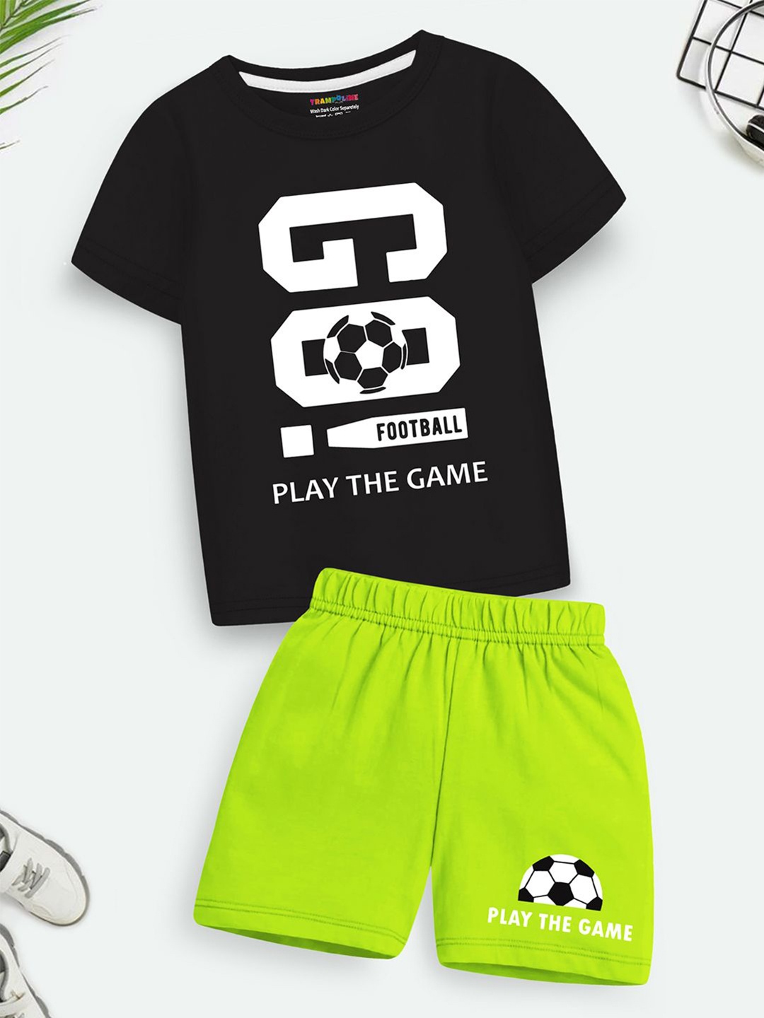 

YK X Trampoline Kids Printed T-shirt With Shorts, Green