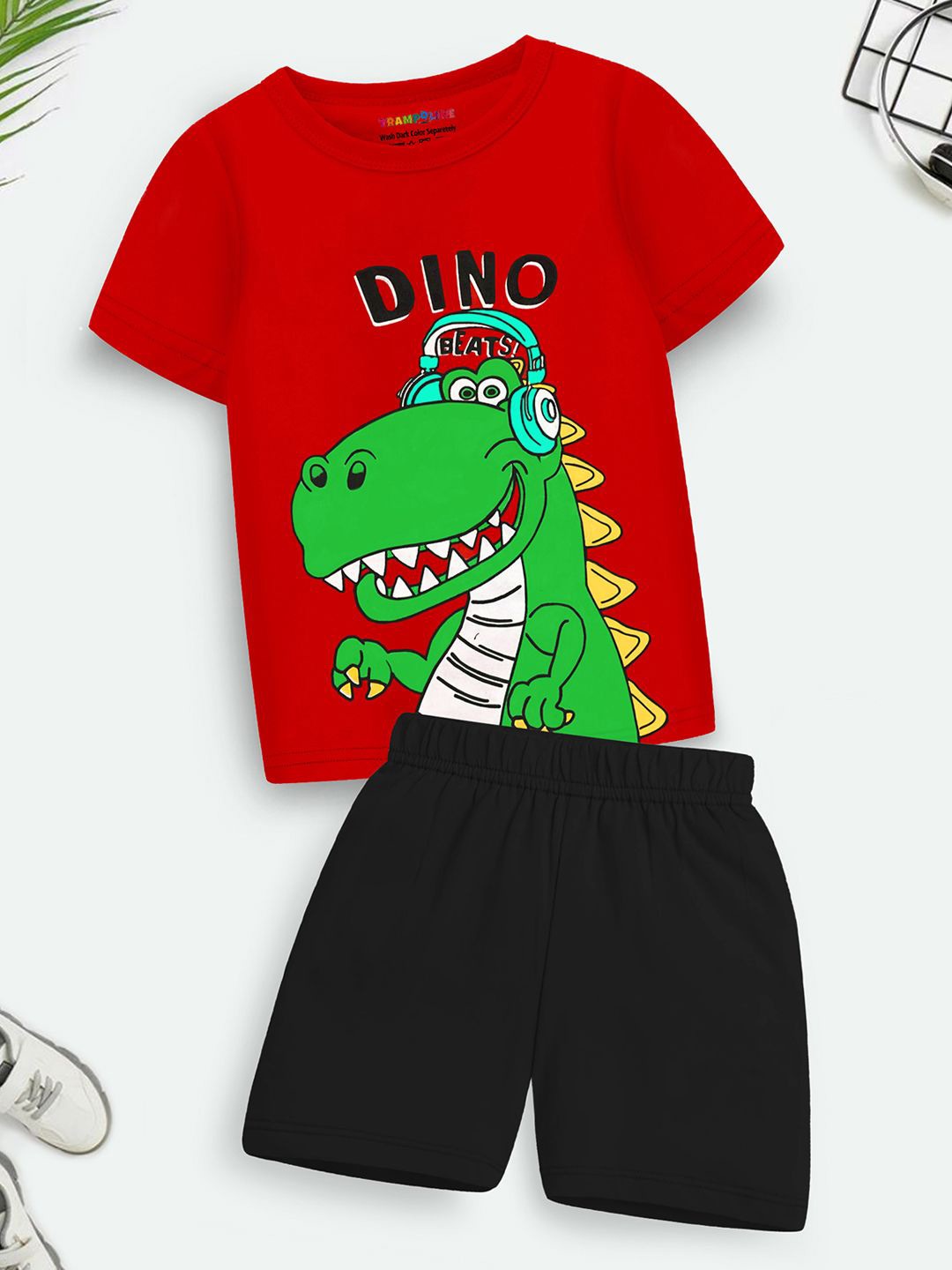 

YK X Trampoline Kids Printed T-shirt With Shorts, Red