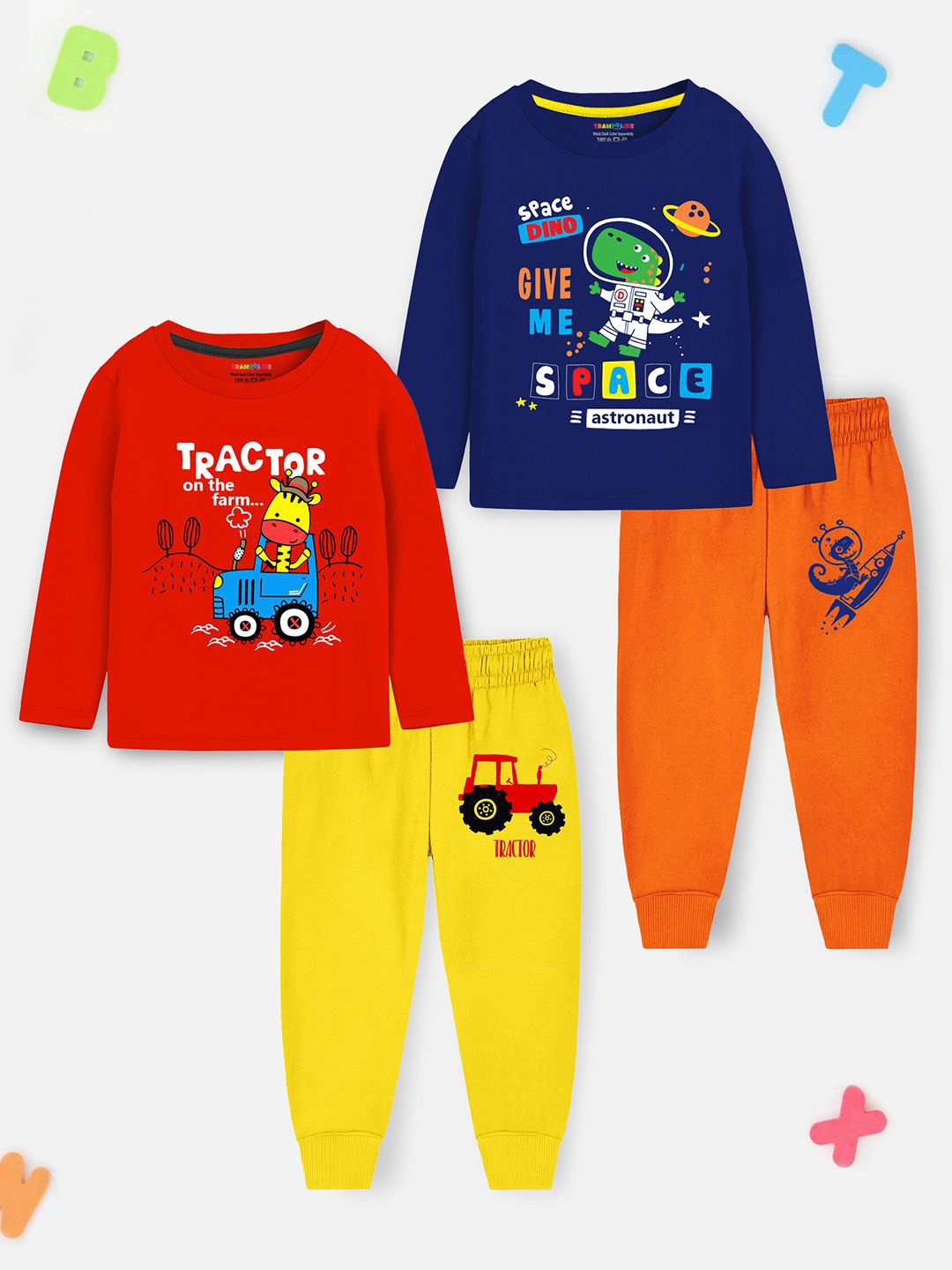 

YK X Trampoline Kids Pack Of 2 Printed T-shirt With Pyjamas, Red