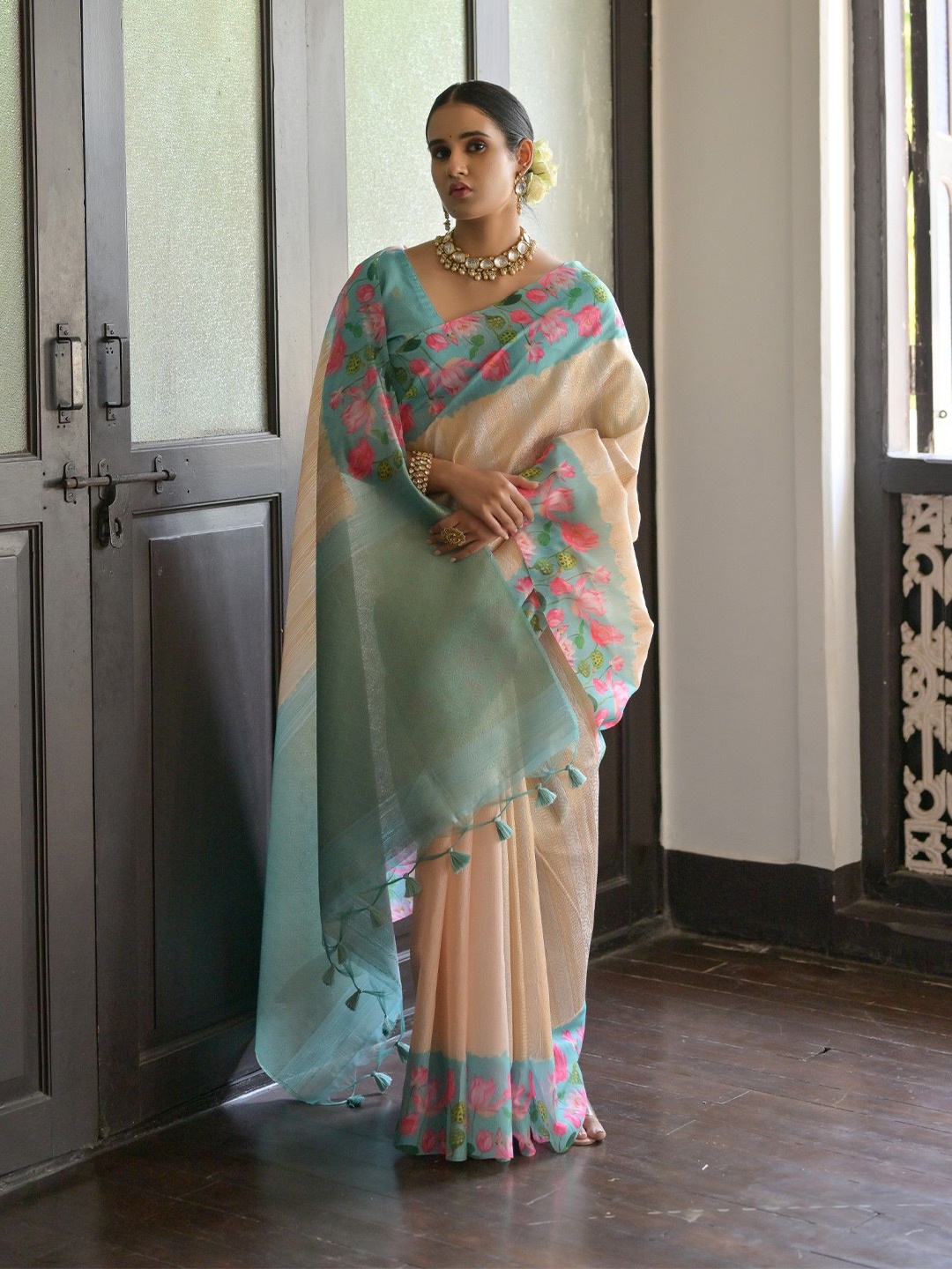 

Kandora Woven Design Pure Silk Banarasi Saree, Blue