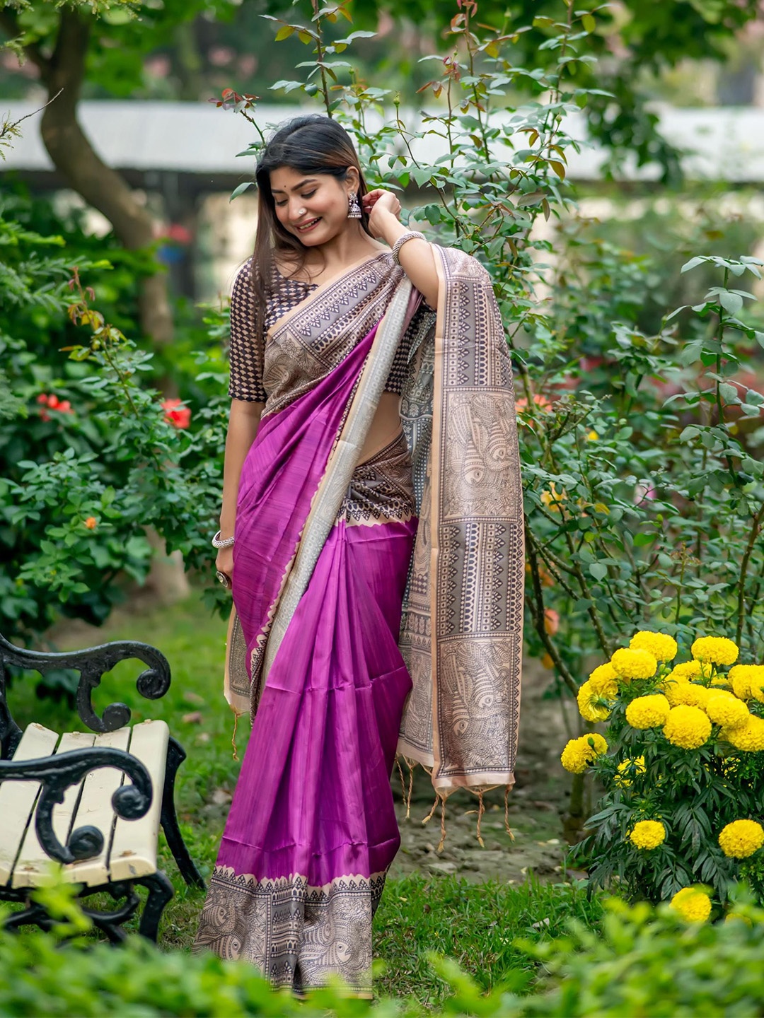 

Kandora Pure Silk Tussar Saree, Purple