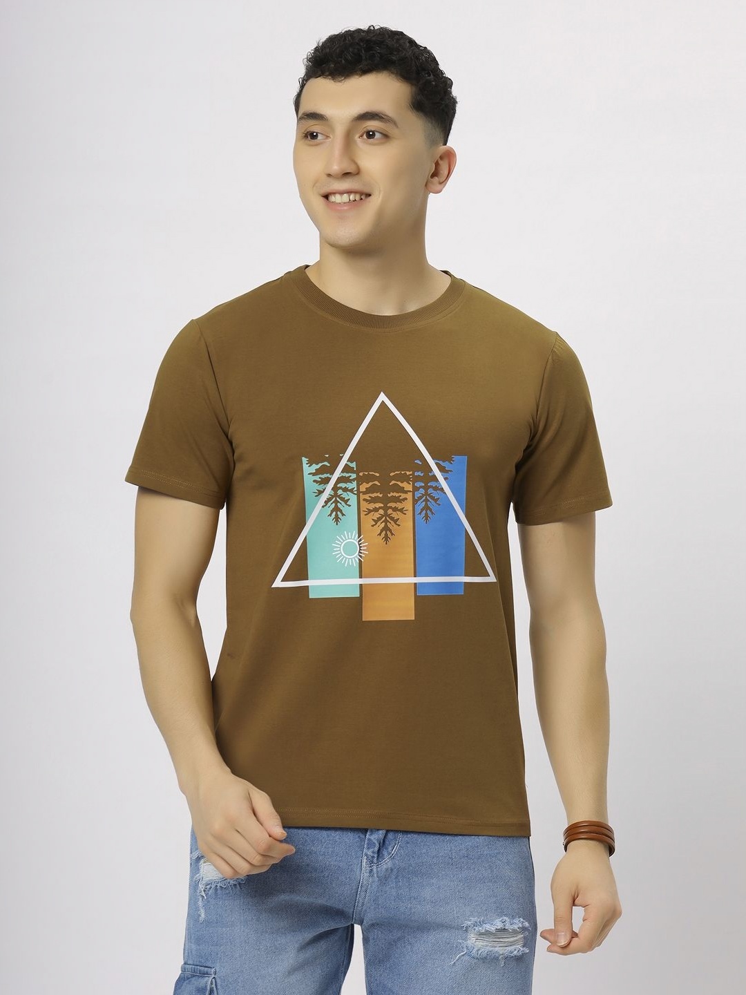 

N AND J Men Typography Printed T-shirt, Copper